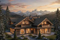 Wooden chalet with mountain view during sunset Luxury 